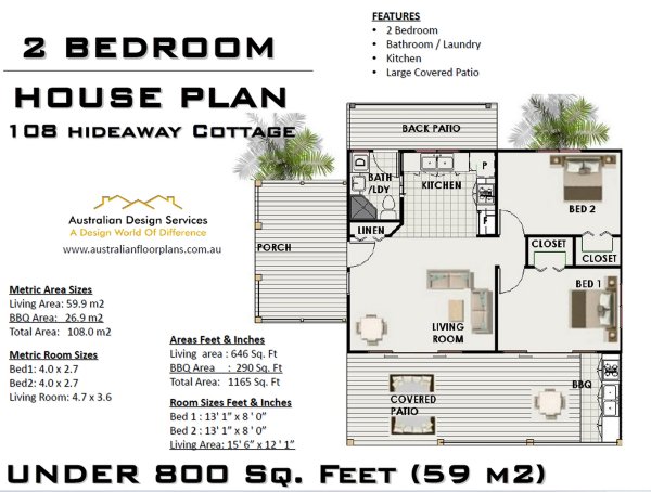 2 Bedroom Granny Flat:108Hideaway Cottage